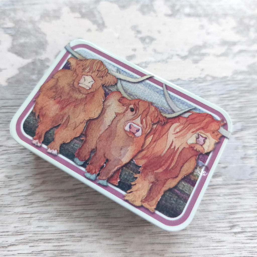 Highland Cow Mini  Notions Tin by Emma Ball