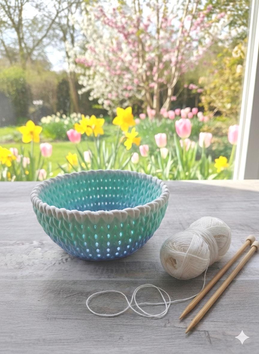 Knitted Texture Yarn Bowl – Bluebell Breeze Baby Blue, Mint and Cream