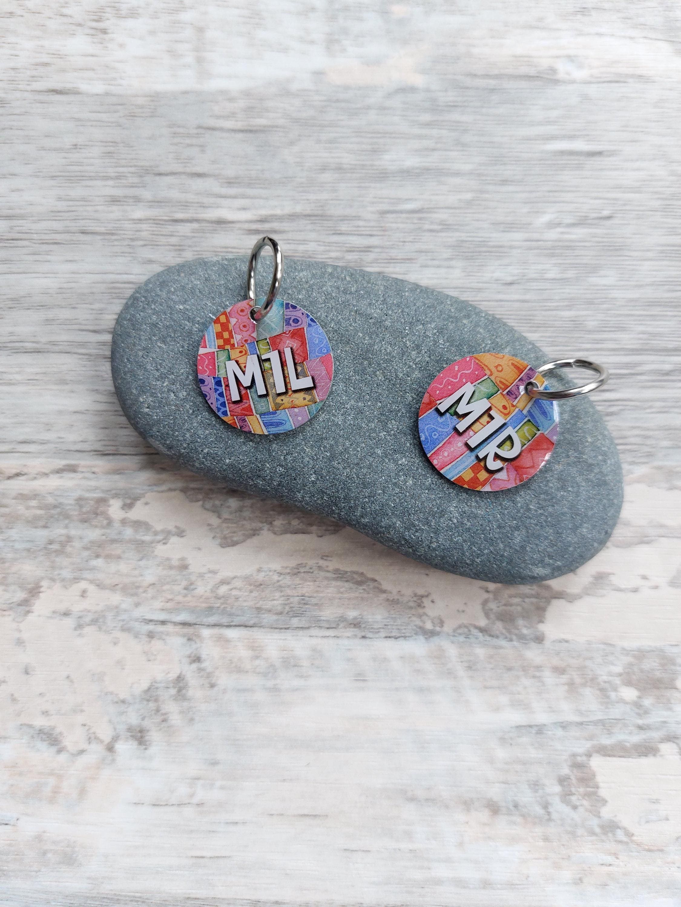 M1R & M1L Round Metal Stitch Markers by Emma Ball – Knitting Notions – Make One Right / Make One Left – Set of 2 Stitch Markers
