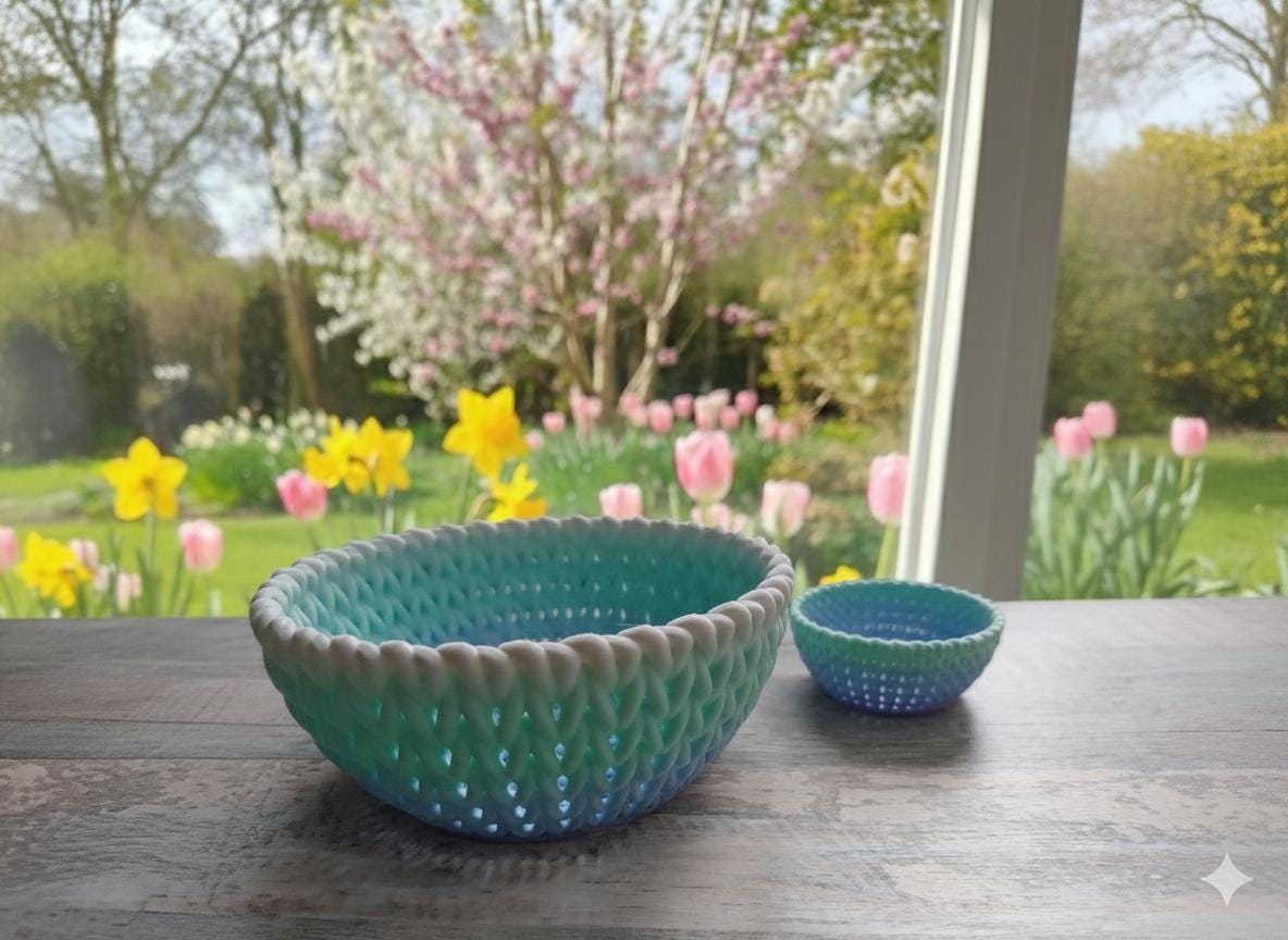 Knitted Texture Yarn Bowl – Bluebell Breeze Baby Blue, Mint and Cream